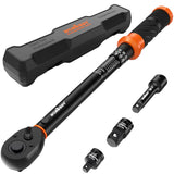 HORUSDY 3/8" 5PCS Torque Wrench Set(5–45 ft-lb/ 6.8–61 Nm) – Torque Wrench 3/8 Drive with 3" Extension, 3/8" to 1/4" & 3/8" to 1/2" Adapters, Case for Bike, Car, Moto & Other Repair