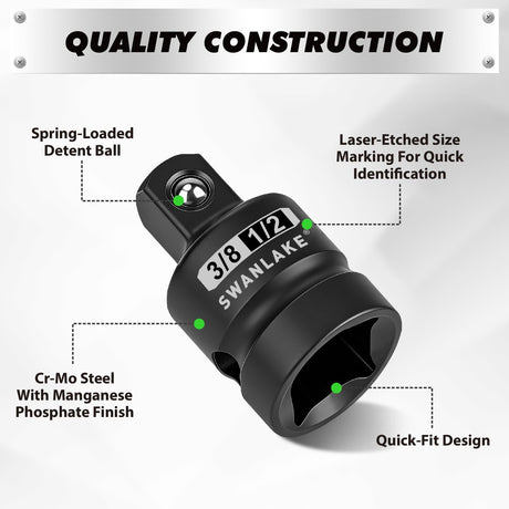 7-Piece Impact Swivel Socket Adapter Set, 1/4" 3/8" 1/2" Drive Universal Joint Socket Set CR-MO Steel, Wobble Joint Sockets Reducer with Magnetic Aluminum Sockets Rail