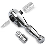 HORUSDY 1/4-Inch Stubby Ratchet Wrench Set, Chrome Alloy 90-Tooth Reversible 1/4" Drive Handle with Magnetic Bit Driver & 1/4" to 3/8" Adapter, Compact Socket Wrench for Tight Spaces, Auto, DIY