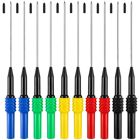 10-Piece Automotive Back Probe Pin Kit, 30V Needle Tip Terminal Test Probes, 4mm Banana Plug Compatible Backprobe Pins for Car Electrical Circuit Testing