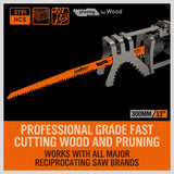 5-Pack 12-Inch Wood Pruning Reciprocating Saw Blades, 5TPI HCS Carbon Steel Sawzall Blades for Fast Cutting Green Wood, Branches & Plastic - Includes Storage Case