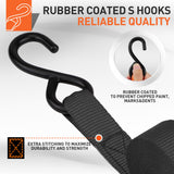 HORUSDY Ratchet Straps, 2,200 LB Break Strength, 4-Pack 15FT Ratchet Tie Down Straps Set for Motorcycle Straps Tie Downs, Appliances, Lawn Equipment, Cargo Straps for Trucks. (Black)