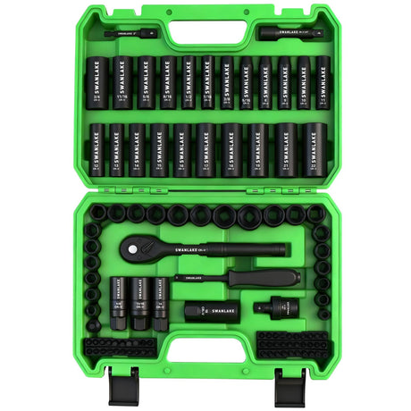 105-Piece 3/8" Drive Impact Socket Set, SAE (5/16 to 3/4 inch) and Metric (8-22mm) 6 Point CR-V Steel Socket Wrench Set, Extension Bars, Universal Joint, Ratchet Handle, Screwdriver Bit Mechanic Tool
