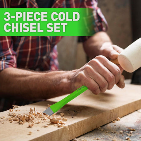 3-Piece Heavy Duty Cold Chisel Set, 3/8-Inch, 1/2-Inch, 5/8-Inch Premium Metal Chisels, Heavy Duty Carbon Steel Chisel Set for Carpentry, Masonry, Woodworking, Stone Chisels