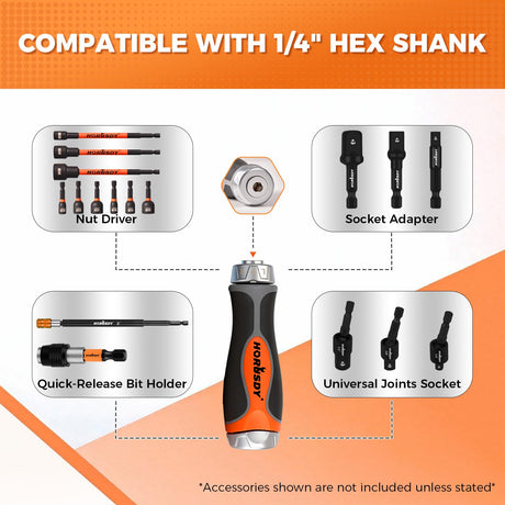 HORUSDY 6-in-1 Ratcheting Screwdriver Set, Magnetic Multi-Bit Screwdriver with Built-in Premium S2 Bits & 126mm Extension Bar, Dad Mens Gifts for Christmas, All-in-One Tool for Home Repair, DIY
