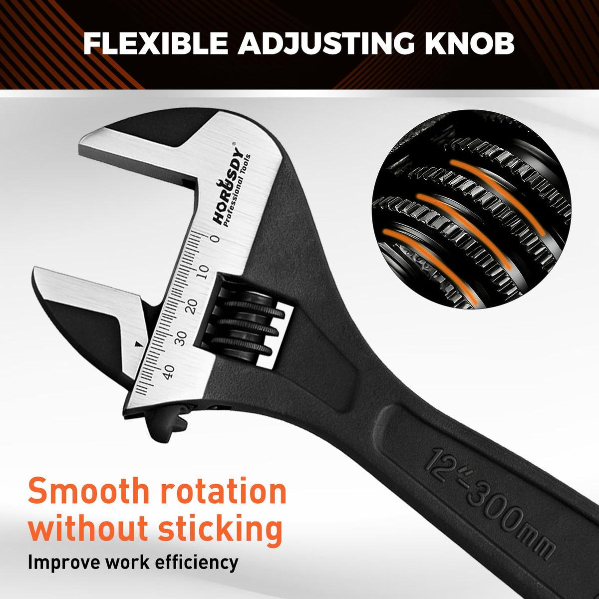 HORUSDY 4-Piece Adjustable Wrench Set With 4-Piece Magnetic Wrench Organizer Racks, 6" 8" 10" Wide Jaw Black Oxide Wrenches with Tool Roll Pouch, Metric&SAE Scales, CR-V Steel for Home Garage Workshop