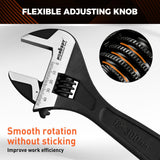 HORUSDY 4-Piece Adjustable Wrench Set With 4-Piece Magnetic Wrench Organizer Racks, 6" 8" 10" Wide Jaw Black Oxide Wrenches with Tool Roll Pouch, Metric&SAE Scales, CR-V Steel for Home Garage Workshop