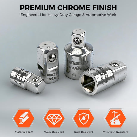 6-Piece Storeable Socket Adapter and Reducer Set with Magnetic Rail, Ratchet Adapter Set 1/4" 3/8" 1/2" Drive, Chrome Vanadium Steel, for Impact Driver & Drill, Organized Holder