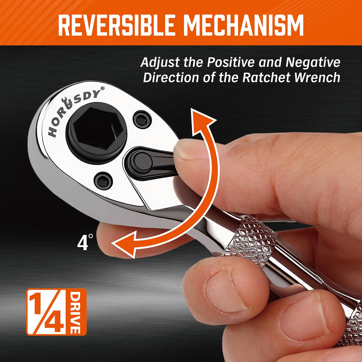 HORUSDY 1/4-Inch Stubby Ratchet Wrench Set, Chrome Alloy 90-Tooth Reversible 1/4" Drive Handle with Magnetic Bit Driver & 1/4" to 3/8" Adapter, Compact Socket Wrench for Tight Spaces, Auto, DIY