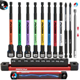 11PCS Magnetic Extra Long Nut Driver Set, SAE 9/16"-1/4", 6" Impact Nut Driver with PH2 Bits, 1.5lb Telescoping Magnetic Pickup Tool & Storage Rail, 1/4" Hex Shank, S2 Steel for Automotive Home Repair
