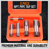 HORUSDY 5-Piece NPT Pipe Tap Kit with Heavy-Duty Storage Case, Premium Carbon Steel Threading Tools, 1/8"–3/4" Tapered Pipe Taps for Fast, Clean & Reliable Plumbing Repairs