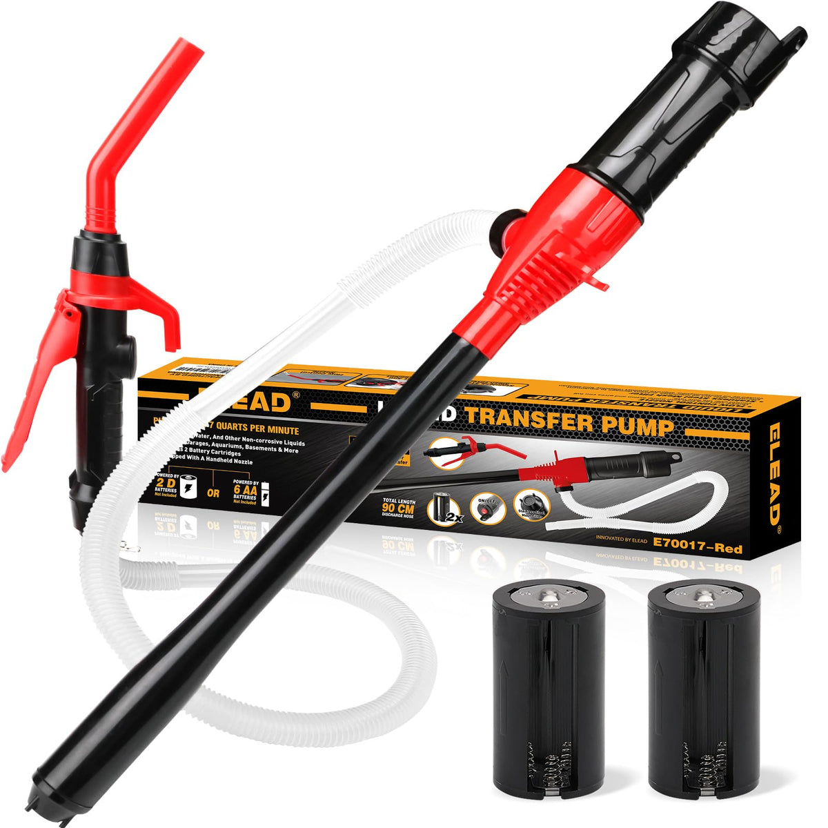 ELEAD Portable Battery Powered Pump - Red Electric Fuel/Water Transfer Pump 2.4 GPM, Liquid Siphon Pump with Adjustable Flow Control, Gas Pump with Filter Design, Gas Can Pump Ideal