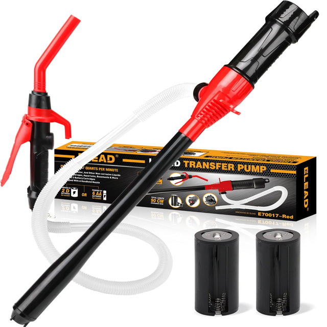ELEAD Portable Battery Powered Pump - Red Electric Fuel/Water Transfer Pump 2.4 GPM, Liquid Siphon Pump with Adjustable Flow Control, Gas Pump with Filter Design, Gas Can Pump Ideal