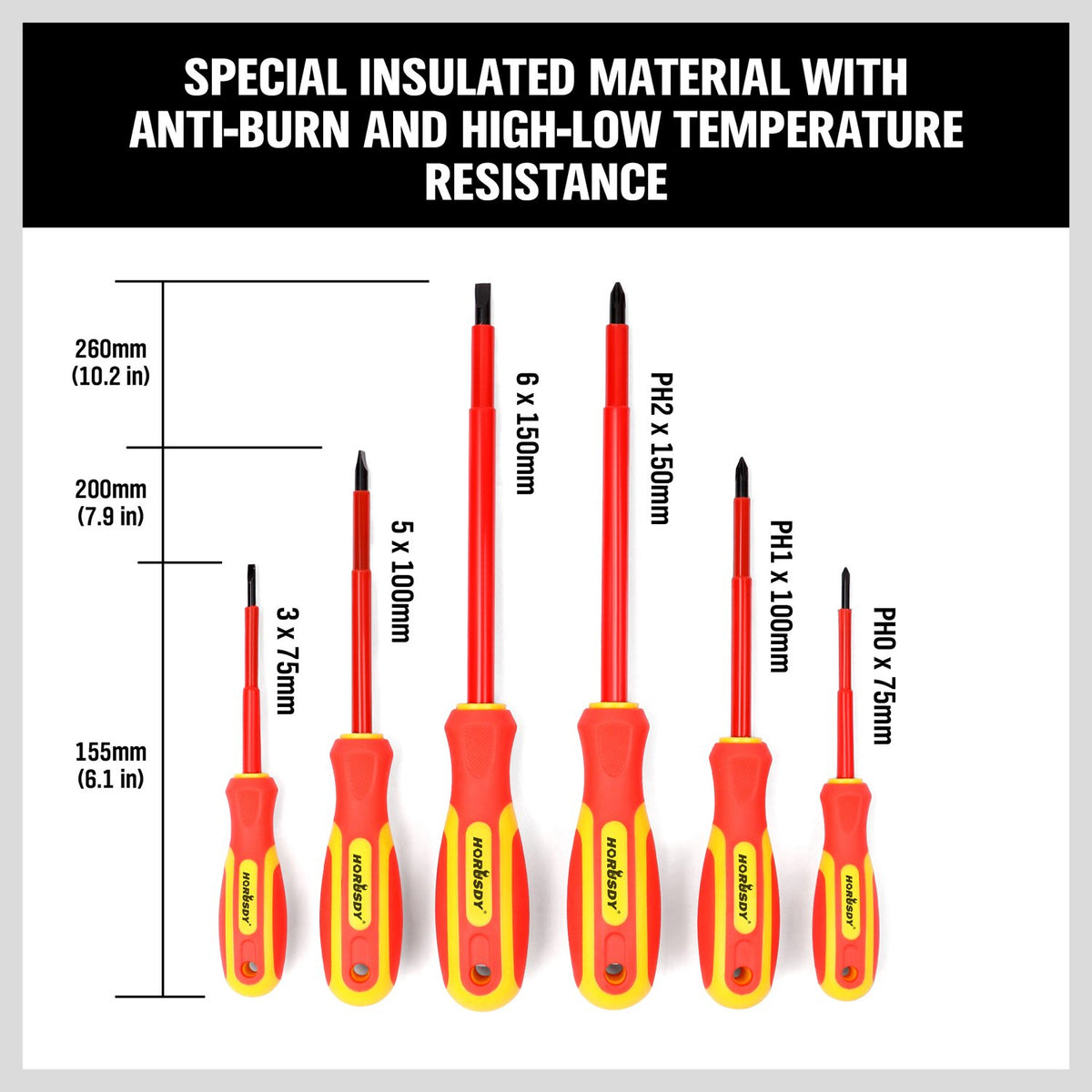 HORUSDY 6-Piece 1000V Insulated Precision Screwdriver Set, Magnetic Tip CR-V Electrician Tools with Cushion Grip TPR Handle for Electrical Applications