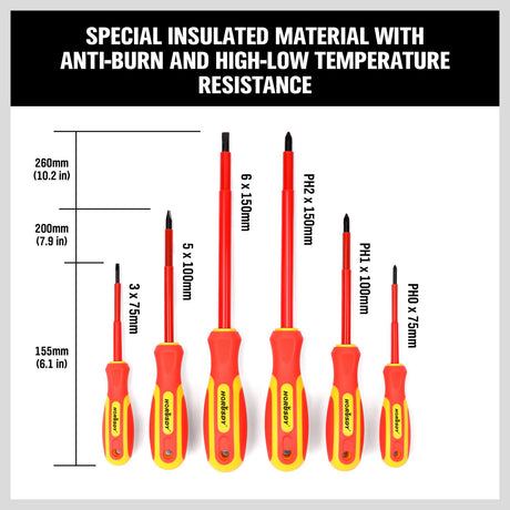HORUSDY 6-Piece 1000V Insulated Precision Screwdriver Set, Magnetic Tip CR-V Electrician Tools with Cushion Grip TPR Handle for Electrical Applications