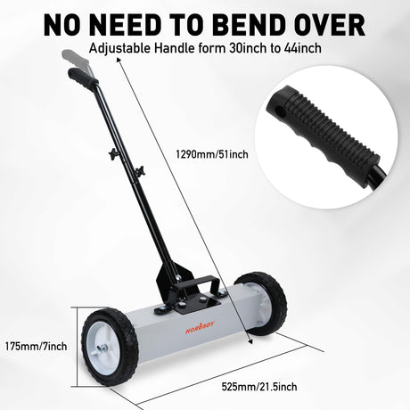 HORUSDY 18-Inch Rolling Magnetic Sweeper with Wheels, Magnet Pickup Sweeper, Push-Type Nail Magnet Sweeper for Workshop, Garage, and Yard Cleanup