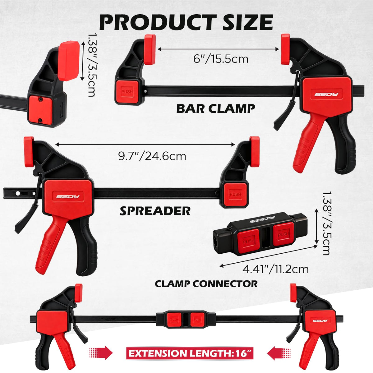 6-Pack 6 Inch Bar Clamps for Woodworking with Clamp Connector, 6" Quick-Release Wood Clamps with 150 LBS Load Limit, Trigger Clamp Set, One-Handed Clamps/Spreader Ideal for Woodworking DIY Projects