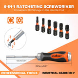 HORUSDY 6-in-1 Ratcheting Screwdriver Set, Magnetic Multi-Bit Screwdriver with Built-in Premium S2 Bits & 126mm Extension Bar, Dad Mens Gifts for Christmas, All-in-One Tool for Home Repair, DIY