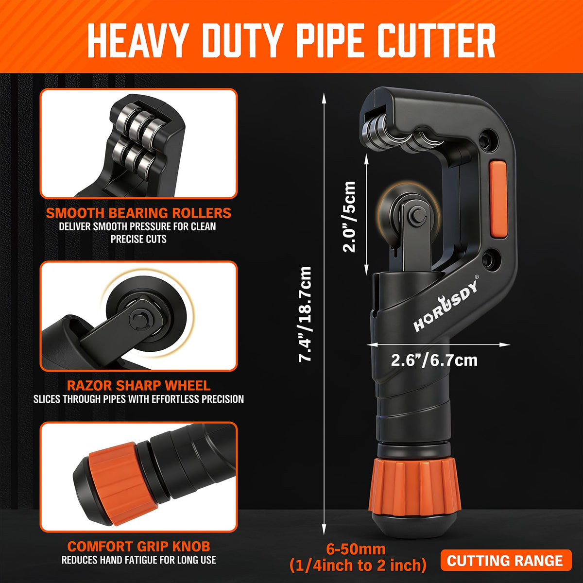 HORUSDY 4-Piece Ultimate Tube Cutter Set, Heavy Duty Pipe Cutter 1/4"-2", Mini Tubing Cutter 1/8"-7/8", Deburring Tool & Inner Outer Reamer for Copper, PVC, Aluminum Plumbing & HVAC Pipes