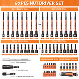 HORUSDY 59pcs Magnetic Nut Driver Set with 6-in-1 Ratcheting Screwdriver Handle, SAE & Metric 1/4 Inch Hex Shank Socket Set for Impact Drill with Quick-release Bit Holder and Extension Bar