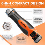 HORUSDY 6-in-1 Ratcheting Screwdriver Set, Magnetic Multi-Bit Screwdriver with Built-in Premium S2 Bits & 126mm Extension Bar, Dad Mens Gifts for Christmas, All-in-One Tool for Home Repair, DIY