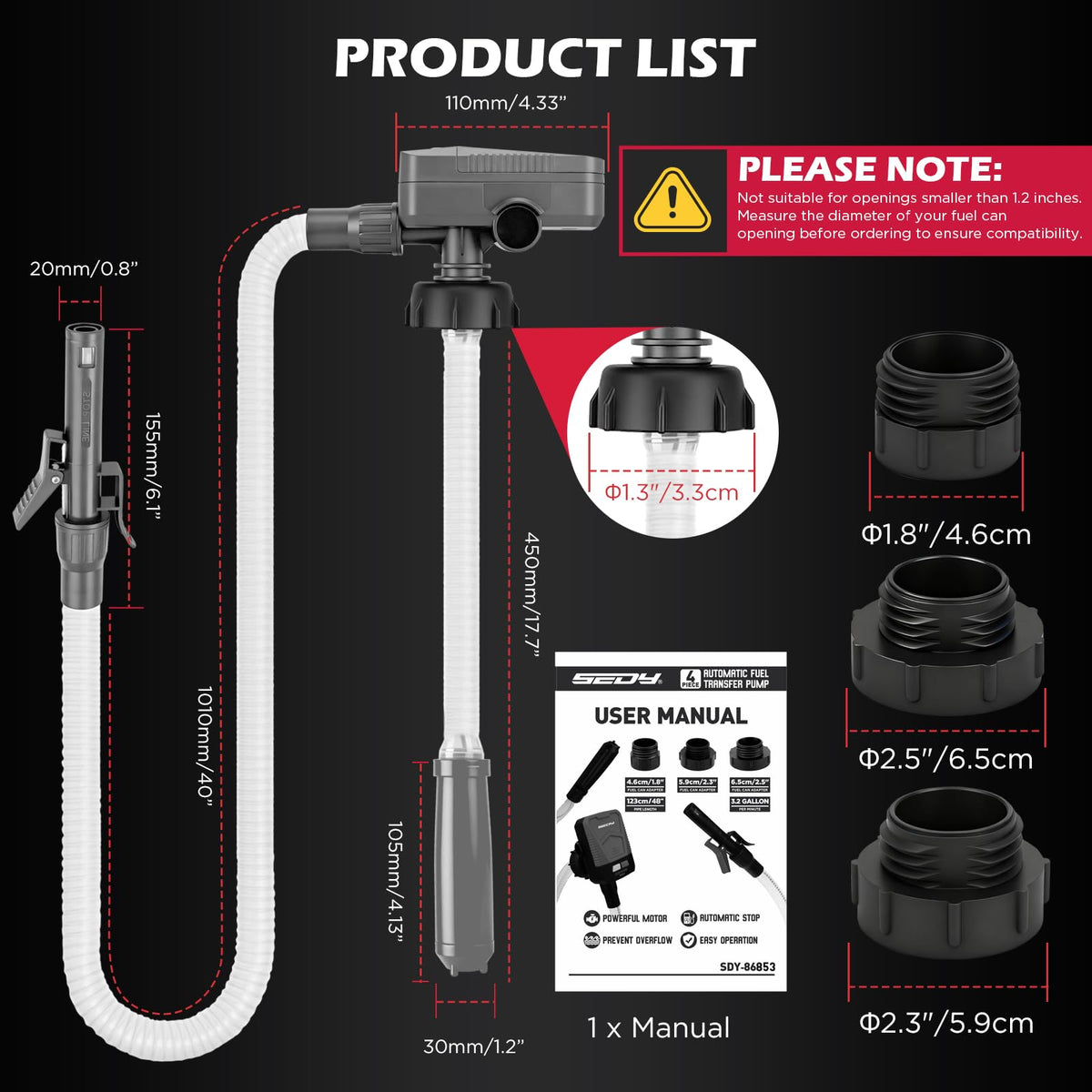 Automatic Fuel Transfer Pump with Auto-Stop, Battery-Operated Gas Can Pump