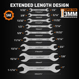 HORUSDY Thin Open End Wrench Set | Bike Wrench Set with Rolling Pouch | 19-Piece SAE & Metric | CR-V Steel | 1/4" to 1-1/16" & 5.5mm to 27mm for Mechanics