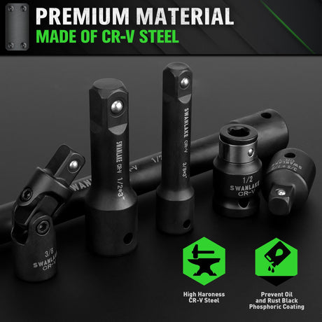 18-piece Impact Socket Extension Set Tools, Swivel Universal Joint, Deep 1/4", 3/8", 1/2" Drive Socket Adapter, Extension Bar, 3 Ratchet Coupler, CR-V Steel Alloy Corrosion-Resistant Mechanic Tools