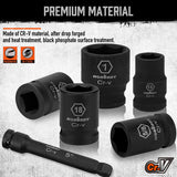 HORUSDY 1/2" Drive Shallow Impact Socket Set, 24-Piece SAE (7/16"-1") and Metric (13-24mm), 6 Point, Cr-V, Includes 1/2-Inch Drive Ratchet Handle, Drive Extension Bar