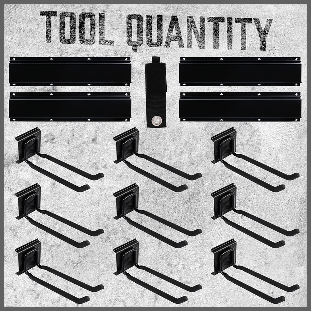 HORUSDY 64-Inch Heavy Duty Garage Organization Rack, 14 Packs Max Load 600LB, 4 Packs Rails and 9 Adjustable Hooks, Tool Organizer Rack with Heavy Double Hooks Tracks