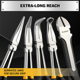 5-Piece 11 Inch Long Needle Nose Pliers Set with 4 Magnetic Plier Racks, Extra Long Reach Pliers Set, 45° & 90° Bent Needle Nose Pliers, Circle Nose and Diagonal Pliers for Tight Spaces