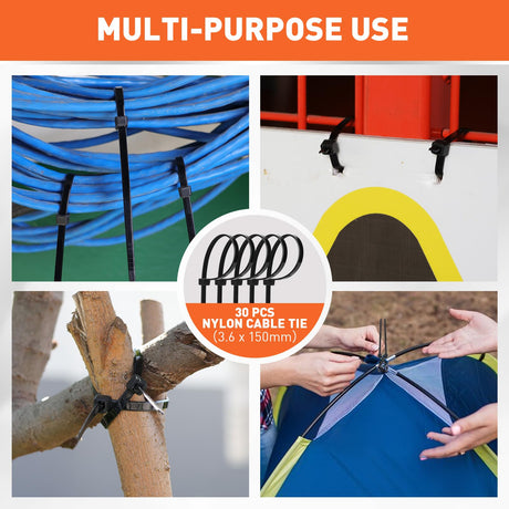 HORUSDY 21 - Piece Bungee Cord Set with Hooks & Straps, 10”/18”/24”/30”/36”/48” Heavy Duty Bungee Cords Assortment for Camping, Truck, Moving, Emergency, Outdoor Storage (30 Nylon Cable Ties Extra)