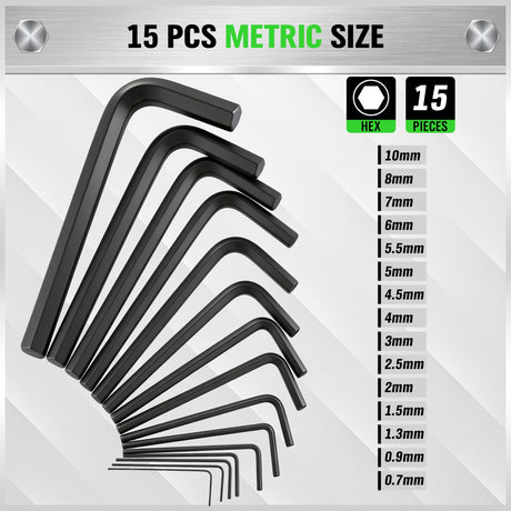 32-Piece Hex Key Allen Wrench Set, SAE and Metric Allen Keys MM(0.7mm-10mm) SAE(0.028"-3/8), L Shape, Chrome Vanadium Steel, Easy Organization