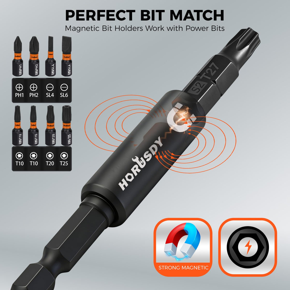 35 PCS Magnetic Nut Driver Set, Impact Drill Driver Bit 1/4" Hex Shank, SAE & Metric Cr-V Steel Nut Drivers with Quick-Release Extensions, Impact Socket Adapters, Bit Holder, 8PCS S2 Bits, Toolbox