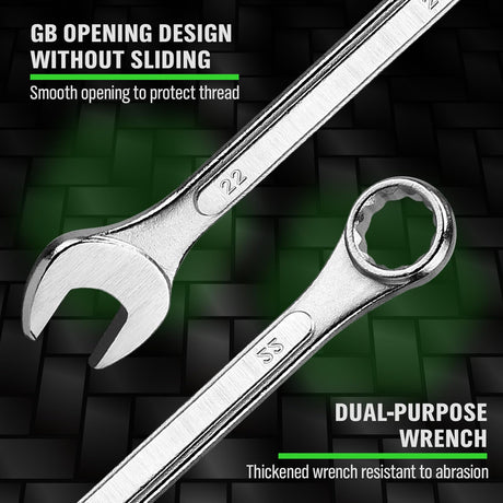 19-Piece Metric Combination Wrench Set, 6-24mm Standard Spanner Wrench Set, Mechanic Tool Sets with Rolling Pouch, Open End Wrenches for Household, Garage, Workshop, Auto Repairs