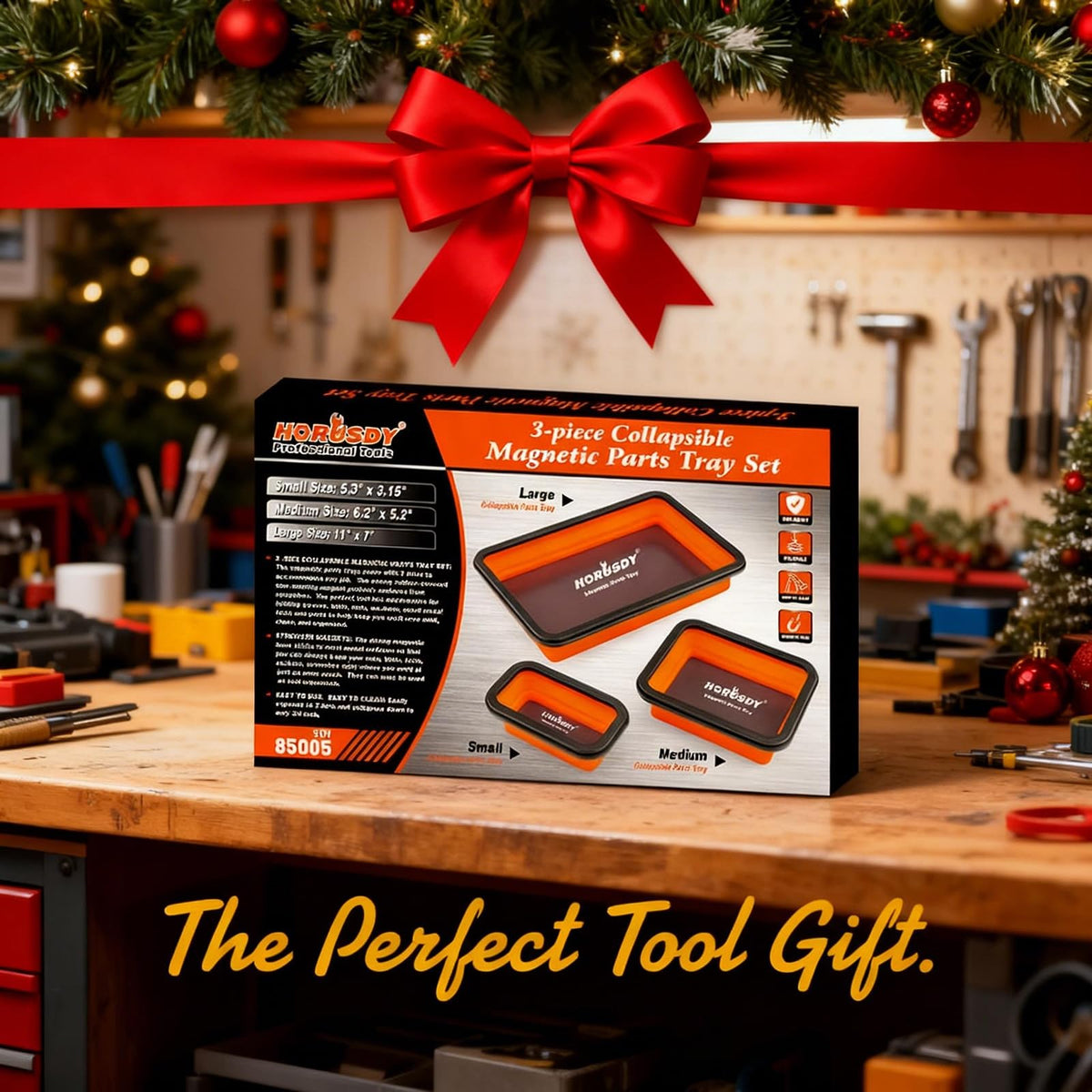 HORUSDY 3-Piece Magnetic Parts Tray Set, Tool Trays for Storage Organizer Screw, Bolts, Washers, Nuts and Small Tools. Tool Gifts for Men, Orange and Black