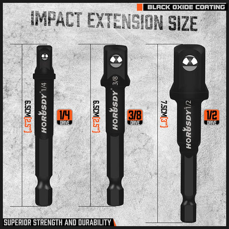 HORUSDY 7 Piece Impact Sockets Adapter Set, Hex Shank Socket to Drill Adapter 1/4" 3/8" 1/2", Cr-V Steel Impact Driver Wrench Socket Reducer Set