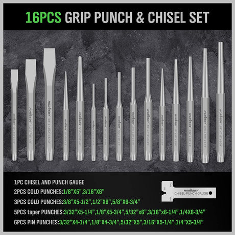 SWANLAKE 28-piece Punch and Chisel Set, Including Pin Punches, Taper Punch, Cold Chisels, Center Punches