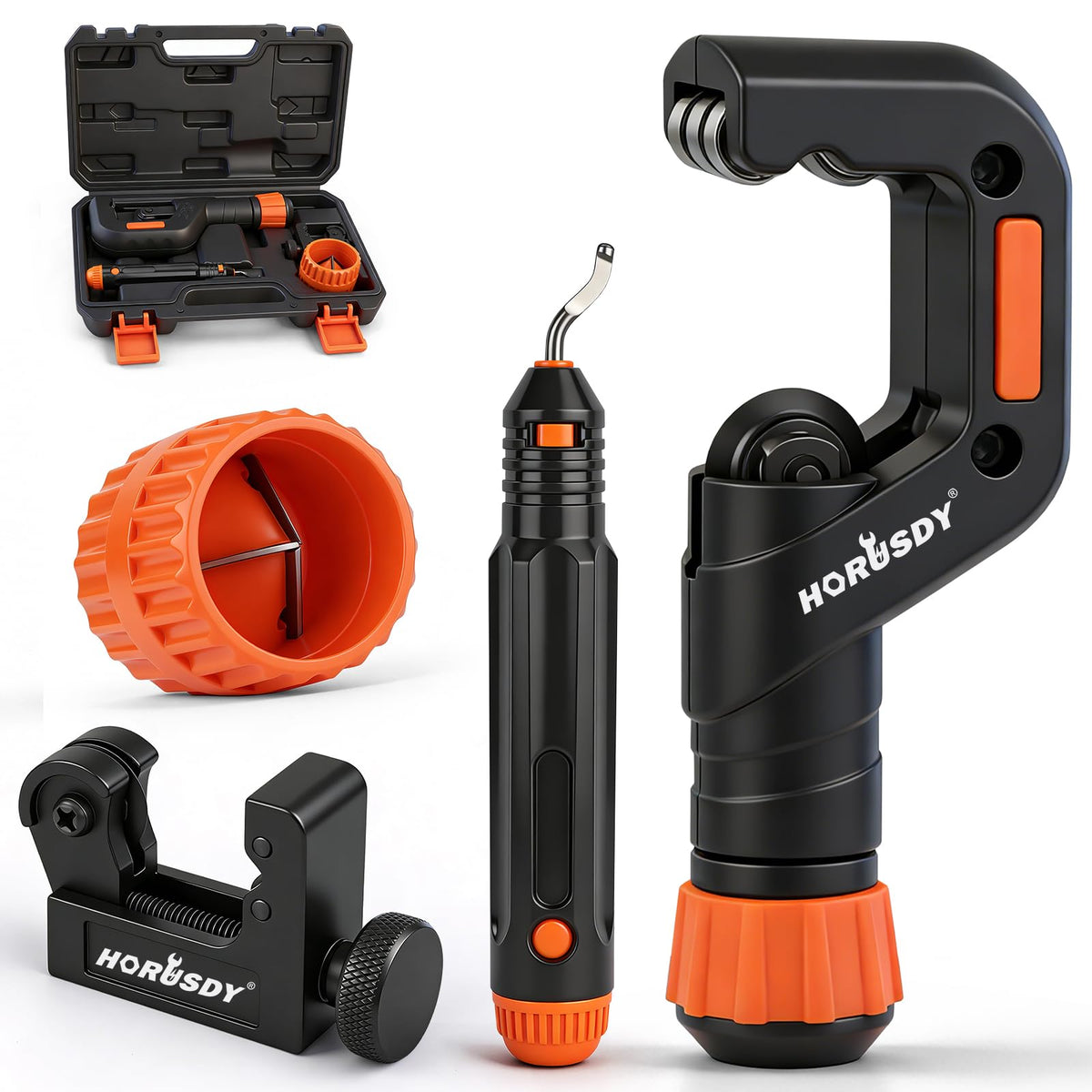 HORUSDY 4-Piece Ultimate Tube Cutter Set, Heavy Duty Pipe Cutter 1/4"-2", Mini Tubing Cutter 1/8"-7/8", Deburring Tool & Inner Outer Reamer for Copper, PVC, Aluminum Plumbing & HVAC Pipes