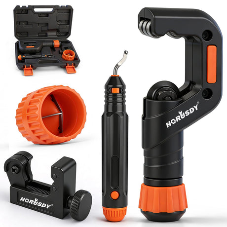 HORUSDY 4-Piece Ultimate Tube Cutter Set, Heavy Duty Pipe Cutter 1/4"-2", Mini Tubing Cutter 1/8"-7/8", Deburring Tool & Inner Outer Reamer for Copper, PVC, Aluminum Plumbing & HVAC Pipes