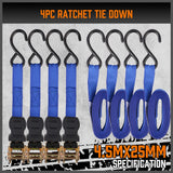 HORUSDY Ratchet Straps, 2,200 LB Break Strength, 4-Pack 15FT Ratchet Tie Down Straps Set for Motorcycle Straps Tie Downs, Appliances, Lawn Equipment, Cargo Straps for Trucks. (Blue)