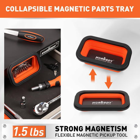 HORUSDY 4 - PIECE Magnetic Pickup Tools Kit | Extendable Telescoping Magnet Pick Up Tool Set 7-30.5” & 5-25” | Bend-It Flexible Magnetic Sweeper | Collapsible Parts Tray for Garage Workshop Yard