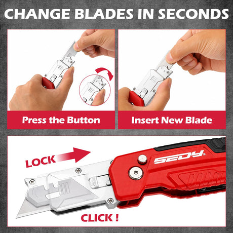 2-in-1 Utility Knife Scraper, Folding Box Cutter with 13 SK5 Blades