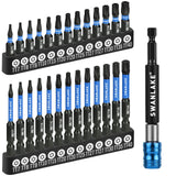 SWANLAKE Impact Torx Bit Set, 27-piece (TT7-TT40) 1''&2'' Security Tamper Proof Magnetic Screwdriver Bits, CNC Machined Tips, S2 Steel Long Torque Star Bits with 4'' Impact Bit Holder and Storage Box
