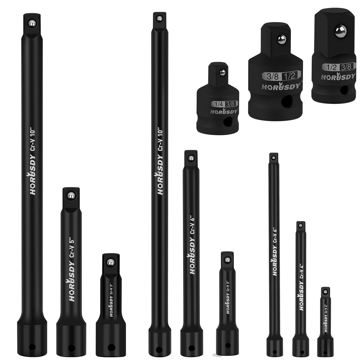 12Pcs Socket Extension Set, 1/4", 3/8" and 1/2" Impact Drive Socket Extension, Socket Adapters, Drive Tool Accessory, CR-V Steel