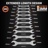 HORUSDY Thin Open End Wrench Set | Bike Wrench Set with Rolling Pouch | 19-Piece SAE & Metric | CR-V Steel | 1/4" to 1-1/16" & 5.5mm to 27mm for Mechanics