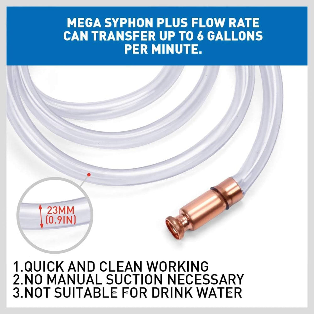 HORUSDY Diesel Mechanical Gas Siphon 10FT Multi-Purpose Super Easy Siphon Pump,3/4" Valve Virgin Grade Tubing Safe