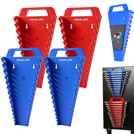 SWANLAKE Magnetic Wrench Organizer Toolbox Holder, 4-Pack SAE (1/4'' to 1-1/16''), Metric (6mm to 27mm) Wrench Organizers, Total Hold 60 Slots Ratchet Holders for Tool Box