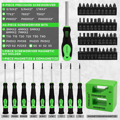 SWANLAKE 86PCS Magnetic Screwdriver Set,Includes Slotted/Phillips/Torx Mini Precision Screwdriver, Replaceable Screwdriver Bits and nut drivers With Sturdy tool box