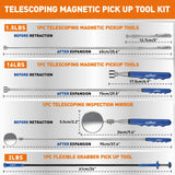 HORUSDY 4PCS Telescoping Magnetic Pick Up Tool Kit, Magnetic Sweepers Set with 360° Inspection Mirror, 2 Telescoping Magnetic Pickup Tools (5–25.6/6.9–29.5 in) & 24 in Flexible Claw Grabber